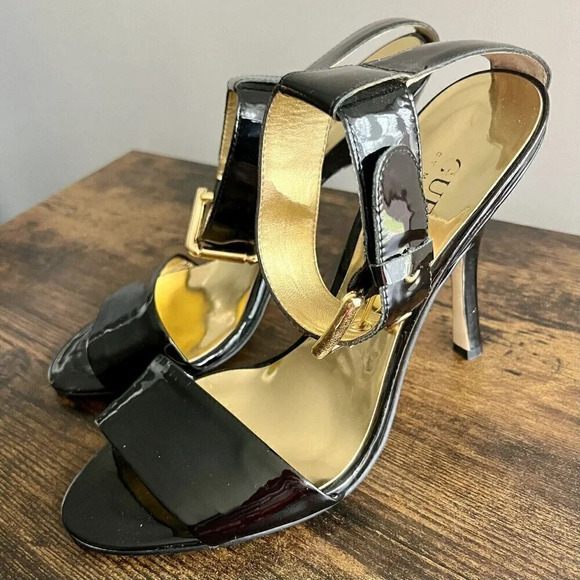 Guess|  By Marciano Women’s Ankle Strap Black Patent 3.75” Sandal Heels Size 7 - Picture 2 of 7
